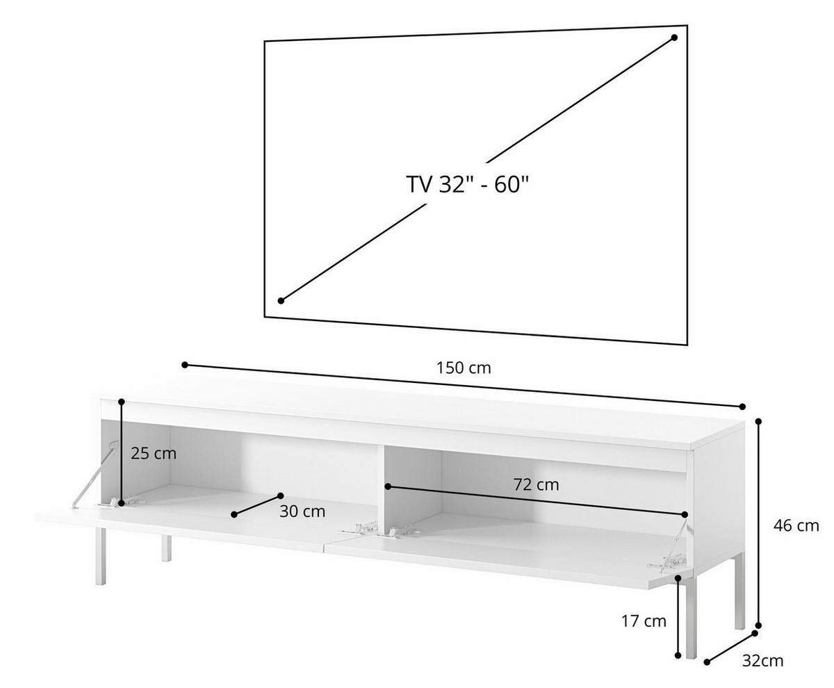 TV-SCHRANK Bemmi Schwarz mit schwarzen Beinen 150 cm - Schwarz, Holzwerkstoff (150/46/32cm) - Selsey