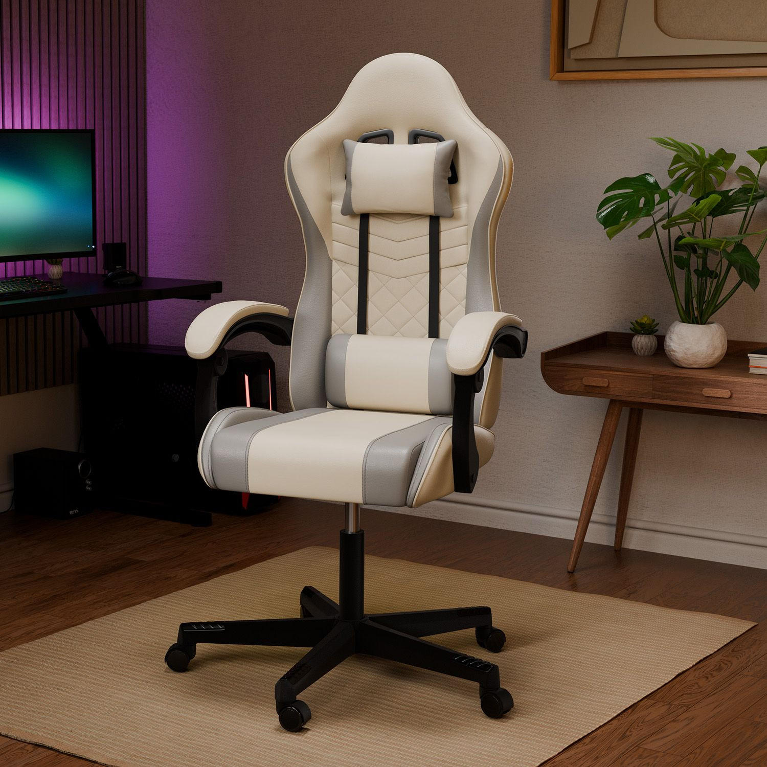 GAMINGSTUHL HyperSeat beige/hellgrau - Beige, Kunststoff (63/131/121cm) - Juskys
