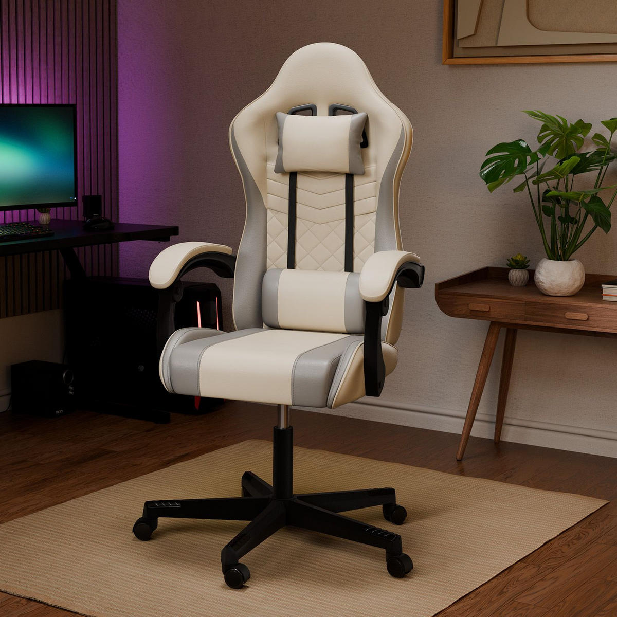 GAMINGSTUHL HyperSeat beige/hellgrau - Beige, Kunststoff (63/131/121cm) - Juskys