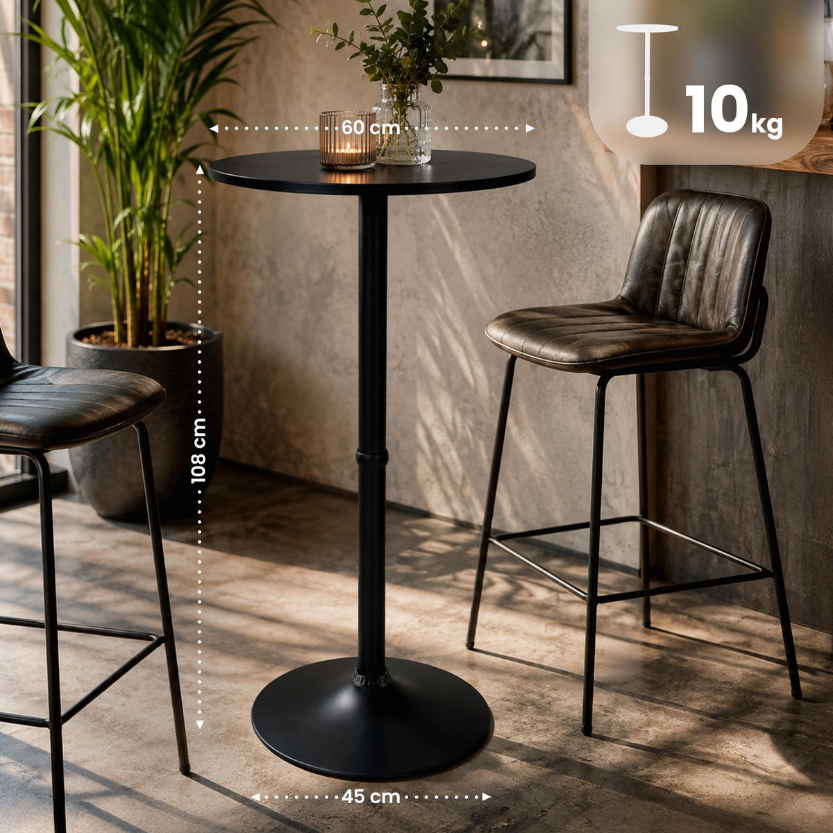 BARTISCH rund 60 cm Holz schwarz/schwarz - Schwarz, Holz/Metall (60/60/108cm) - CLP