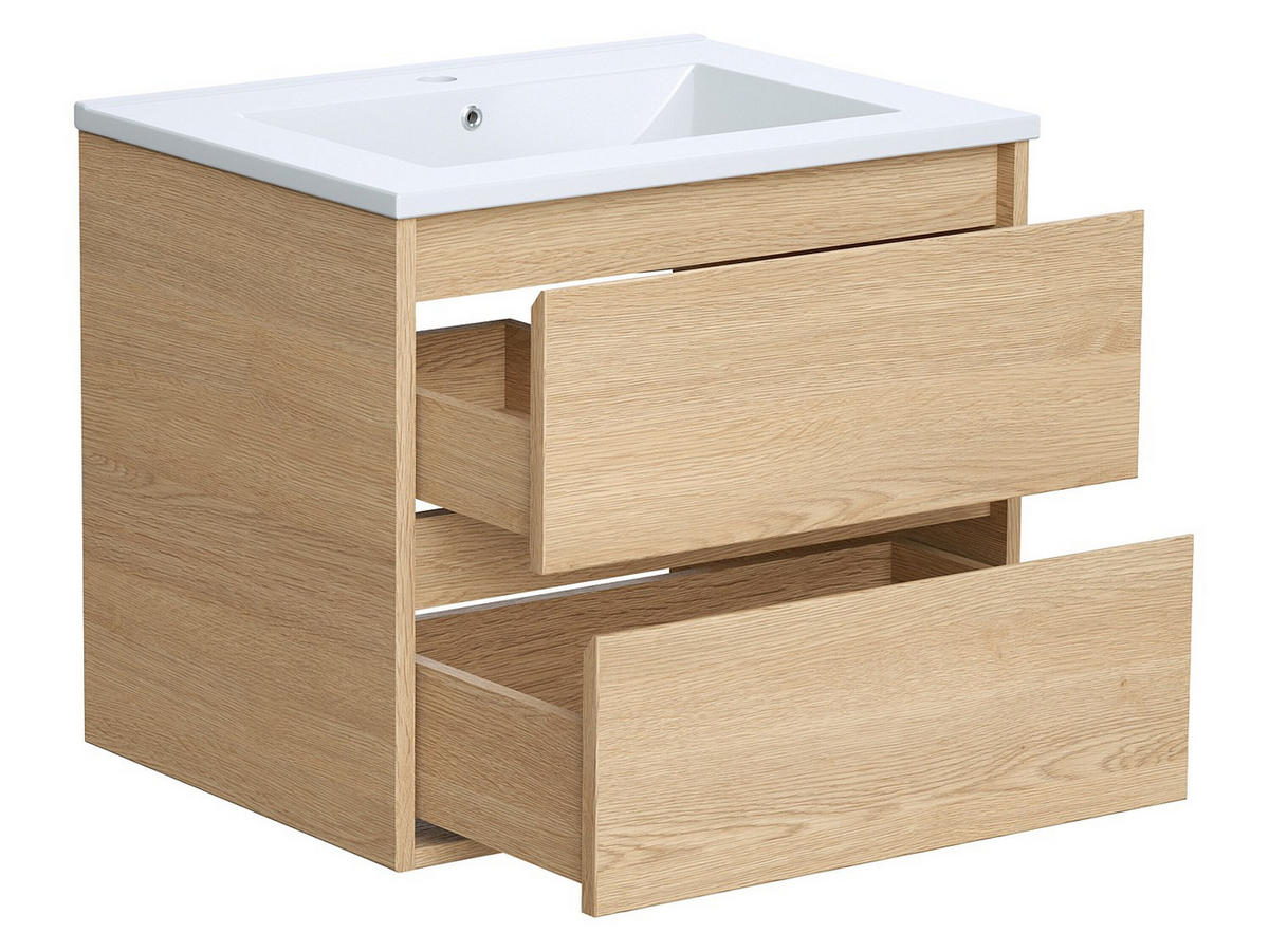 EINZELWASCHTISCH - 60 cm x 45 cm - Holz, Platte, Keramik - Naturfarben Hell - MILIPAM - Naturfarben, Keramik/Holz (60/50/45cm) - Vente-Unique