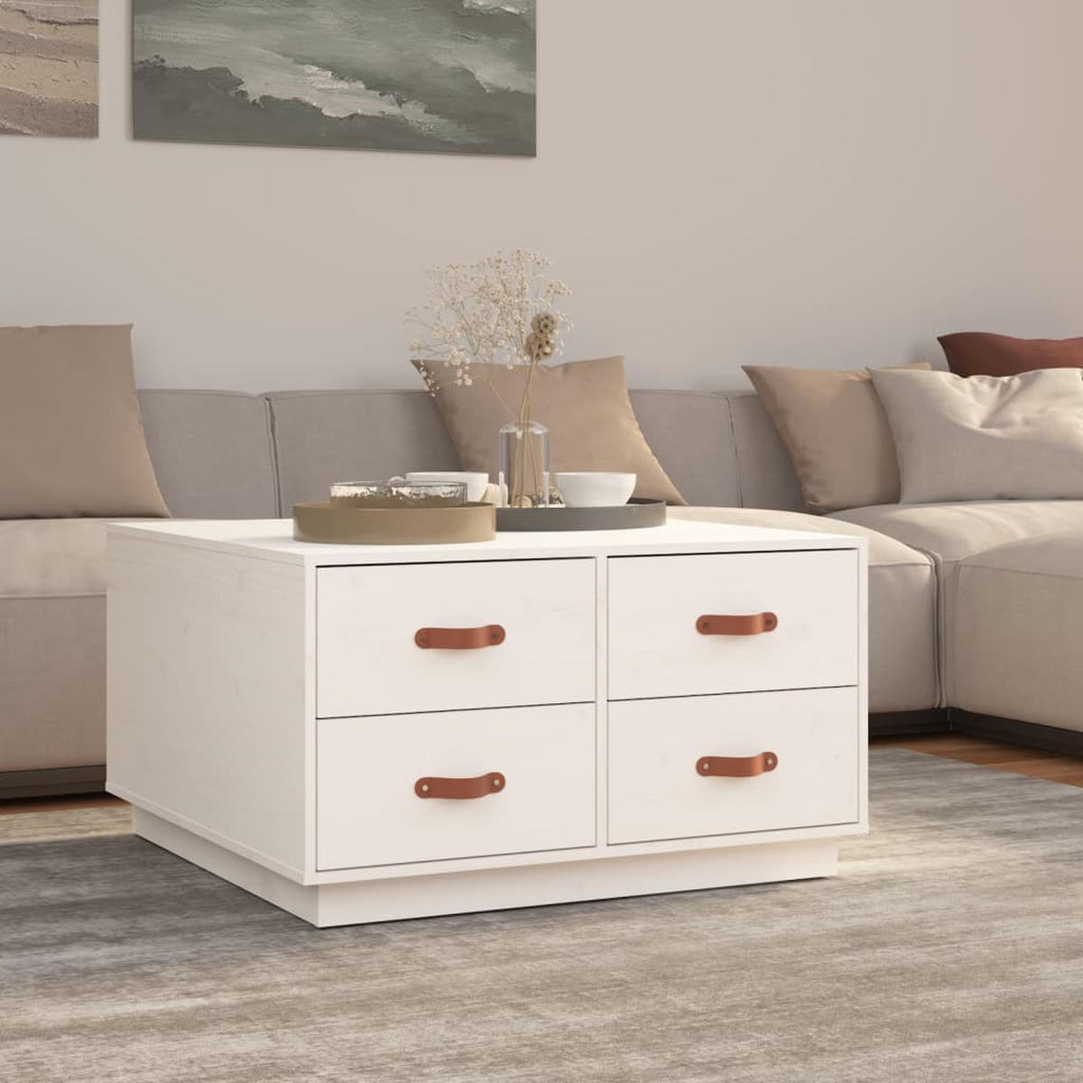 COUCHTISCH Weiß 80x80x45 cm Massivholz Kiefer - Weiß, Holz (80/45/80cm) - furnicato