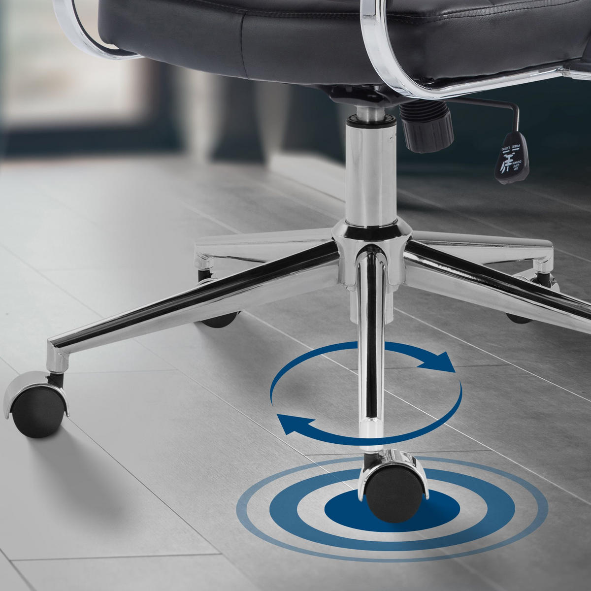 DREHSTUHL Lederlook Schwarz - Chromfarben/Schwarz, Leder/Textil (57/90/62cm) - CLP