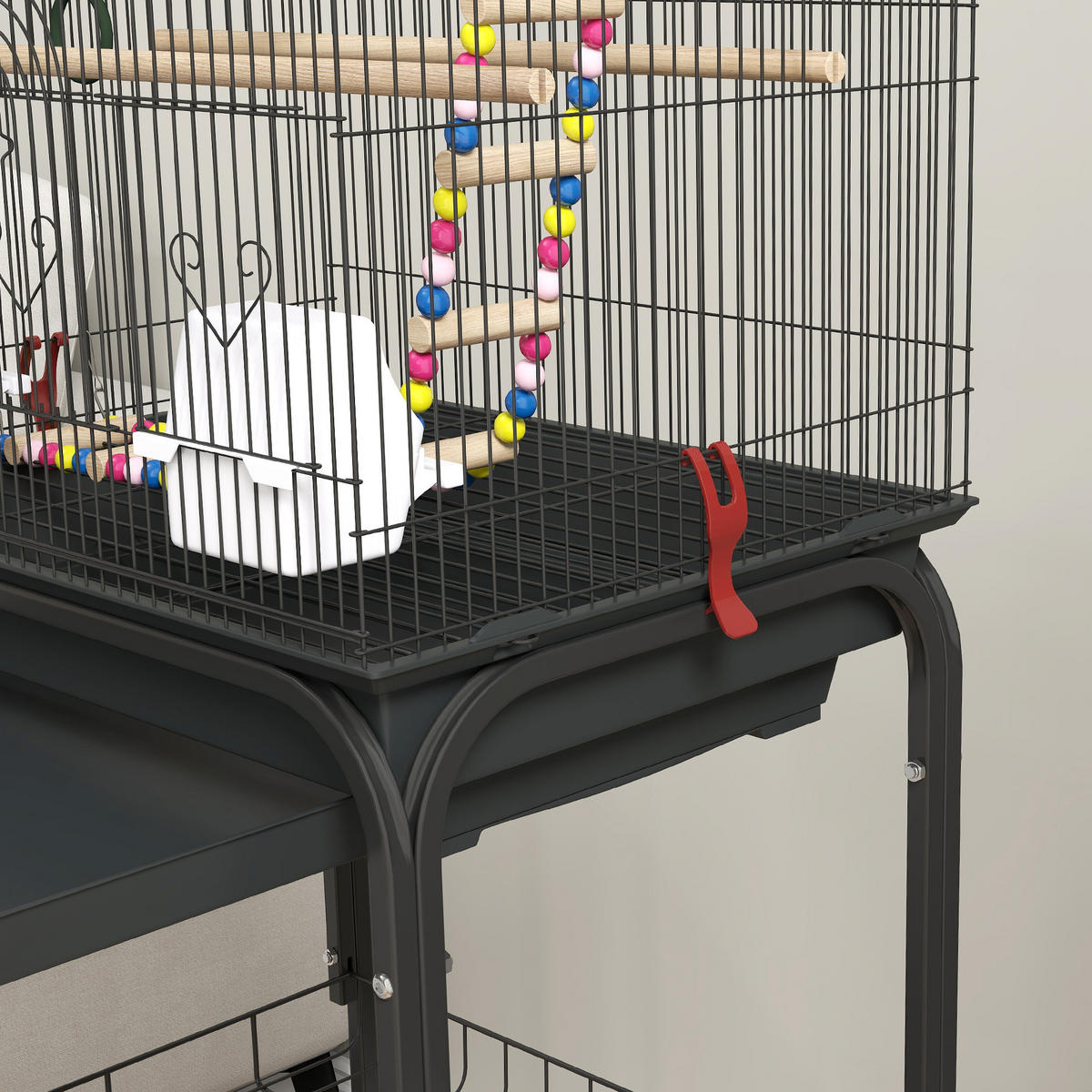 VOGELKÄFIG DE-17843 2 Näpfe & 2 Sitzstangen auf Rollen - Schwarz, Metall (36/120/46cm) - ComfortXL