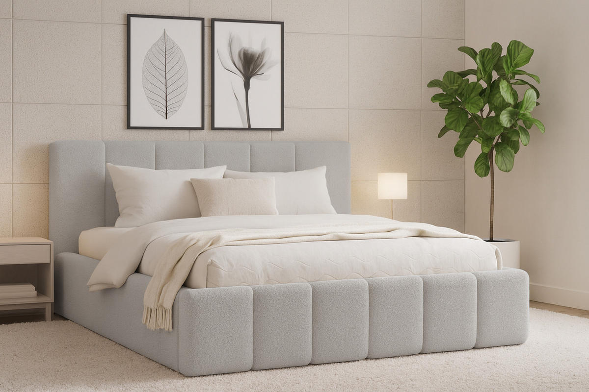 POLSTERBETT MEGAN 180/200 in Boucle Hellgrau - Hellgrau, Holz/Holzwerkstoff (180/200cm) - Deine Möbel 24