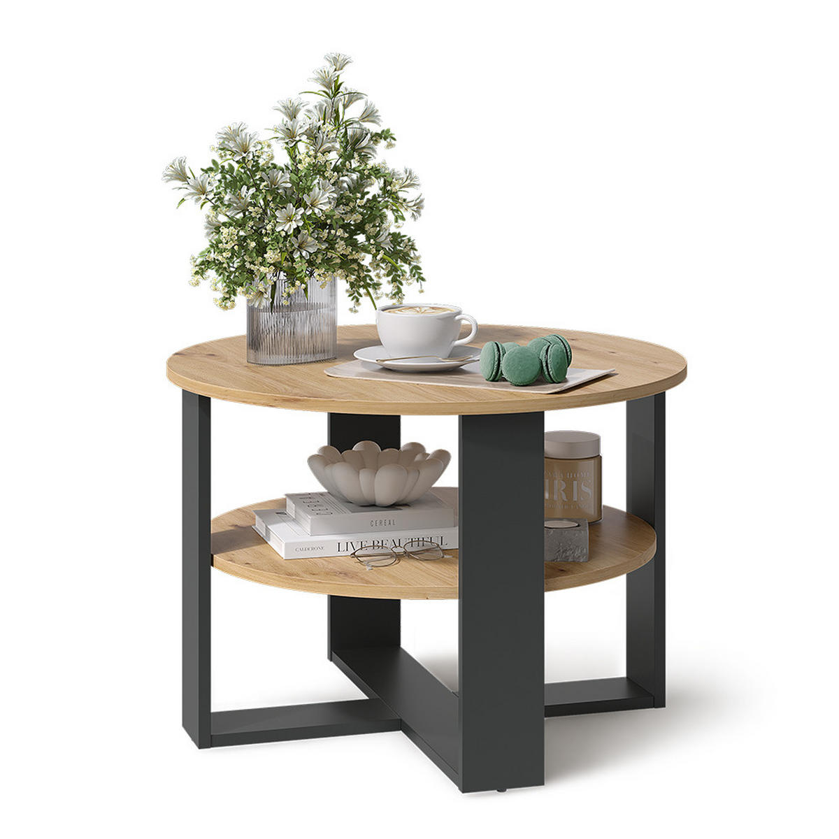 COUCHTISCH Romeo, Anthrazit/Artisan-Eiche, 68 x 68 cm - Anthrazit/Eiche Artisan, Holzwerkstoff (68/68/47cm) - Vicco