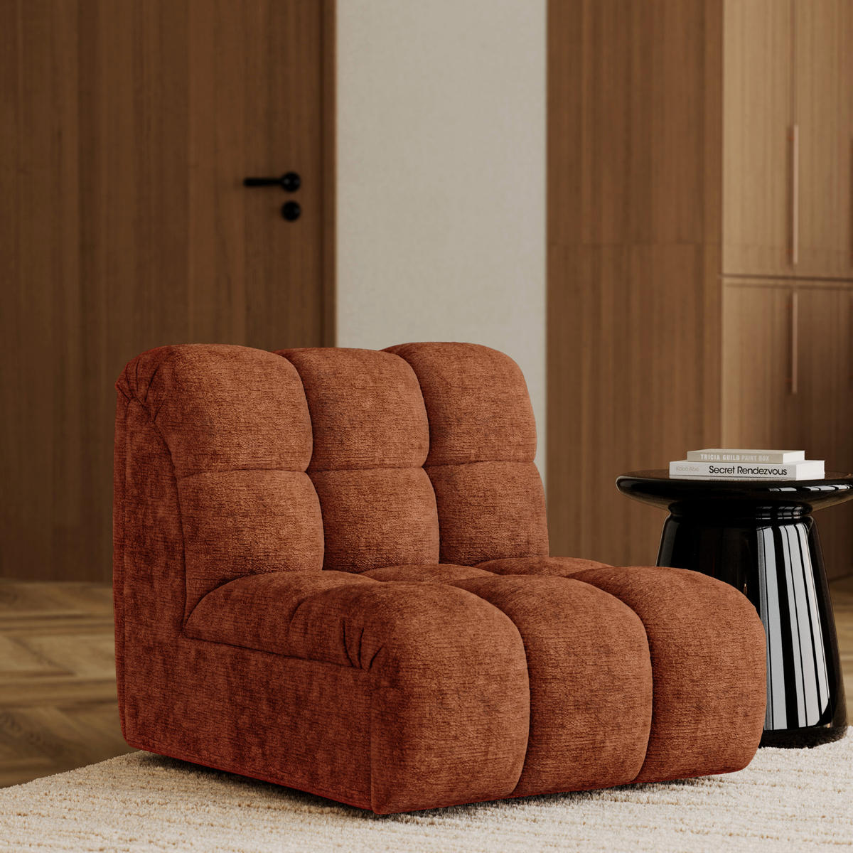 MODULARER Drehsessel SEVEN Geprägter Samt Terrakotta 81cm - Dunkelorange/Terracotta, Textil (81/77/98cm) - Premium Interiors