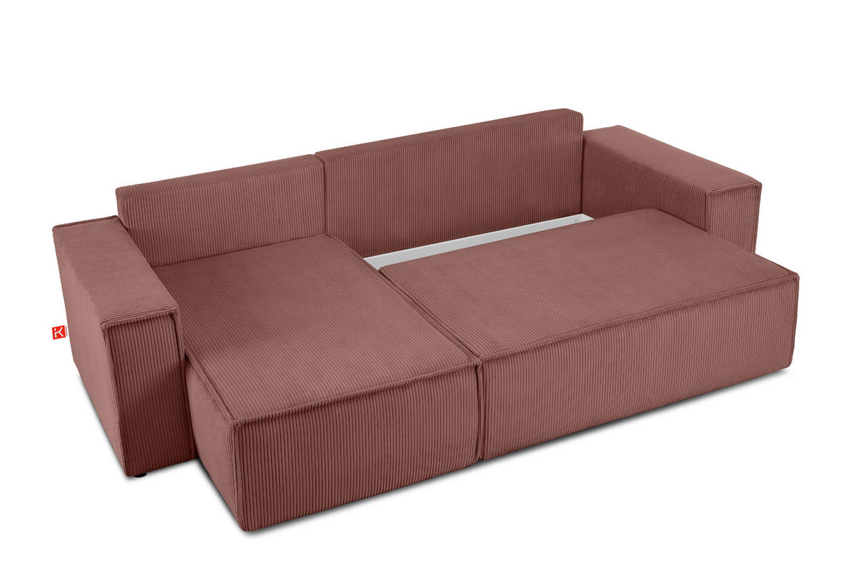 ECKSOFA-LINKS/RECHTS NAPI Schlaffunktion mit Cordbezug, Rosa - Pink/Schwarz, Textil (262/148cm) - KONSIMO®