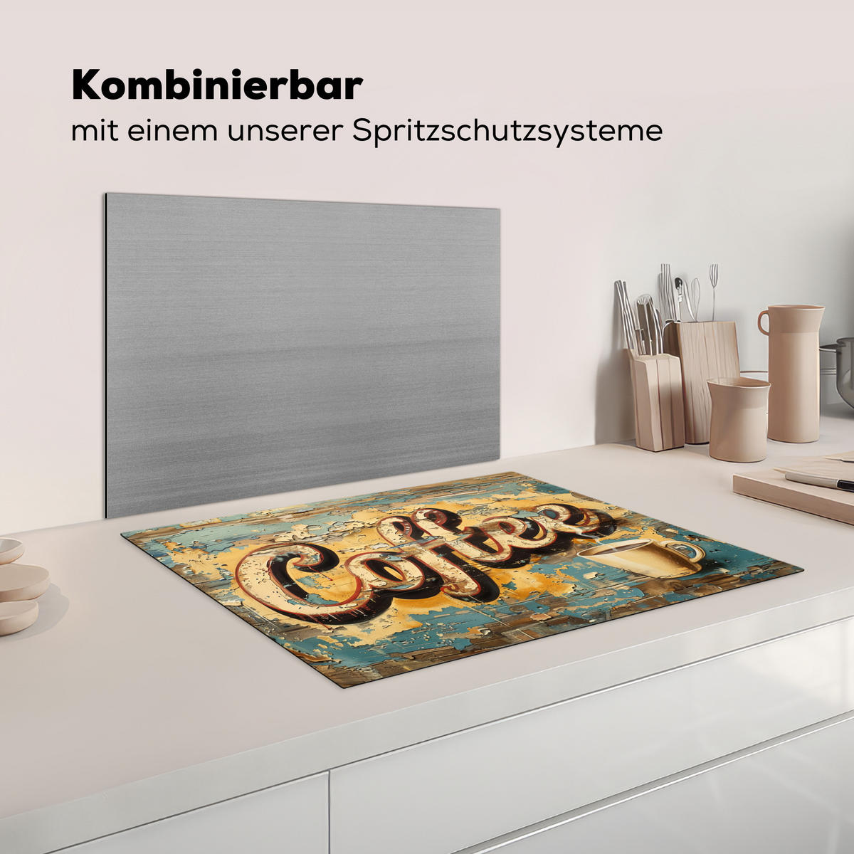 KRYT NA INDUKČNÍ DESKU Káva - Vintage - hnědá - šálek 71x52 cm - teaková, plast (71/52/0.2cm) - MuchoWow