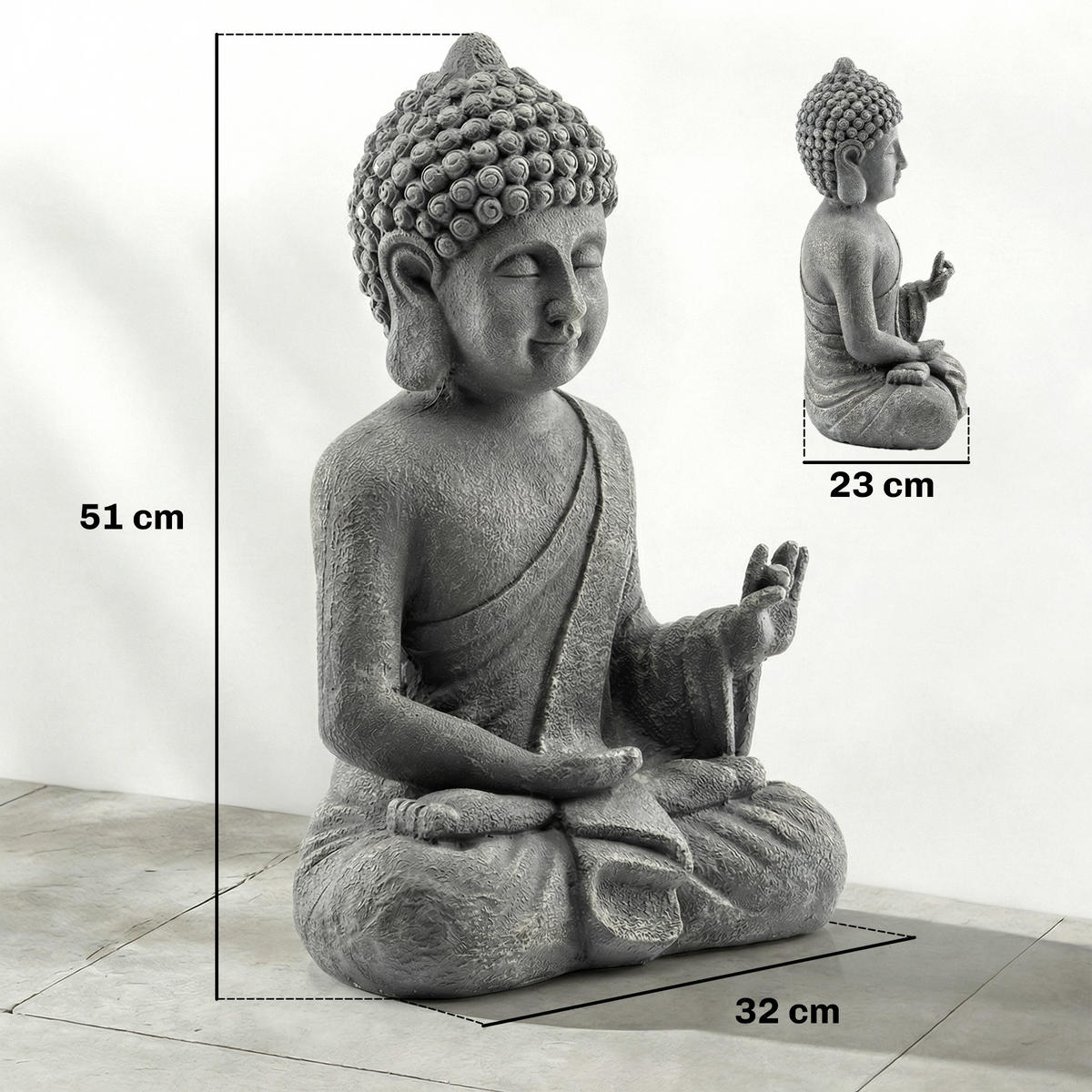 BUDDHAFIGUR DE-13883 meditierend aus Magnesiumoxid Dunkelgrau - Dunkelgrau, Stein (23/51/32cm) - ComfortXL