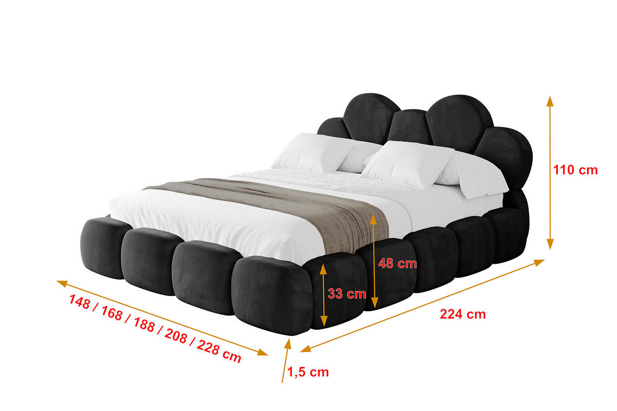 POLSTERBETT mit Bettkasten und Lattenrost, Bett mit Matratze H3/H4 - LANA 120x200 Schwarz - Schwarz, Holzwerkstoff/Textil (120/200cm) - ALTDECOR
