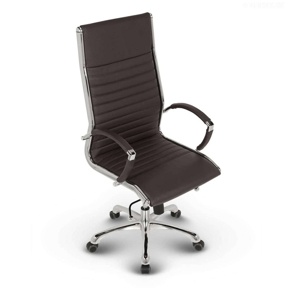 BÜROSTUHL Montreal Echtleder Braun – ergonomisch, 150 kg belastbar, Sitzhöhe 46-54cm - Braun, Leder/Metall (60/115/60cm) - Versee