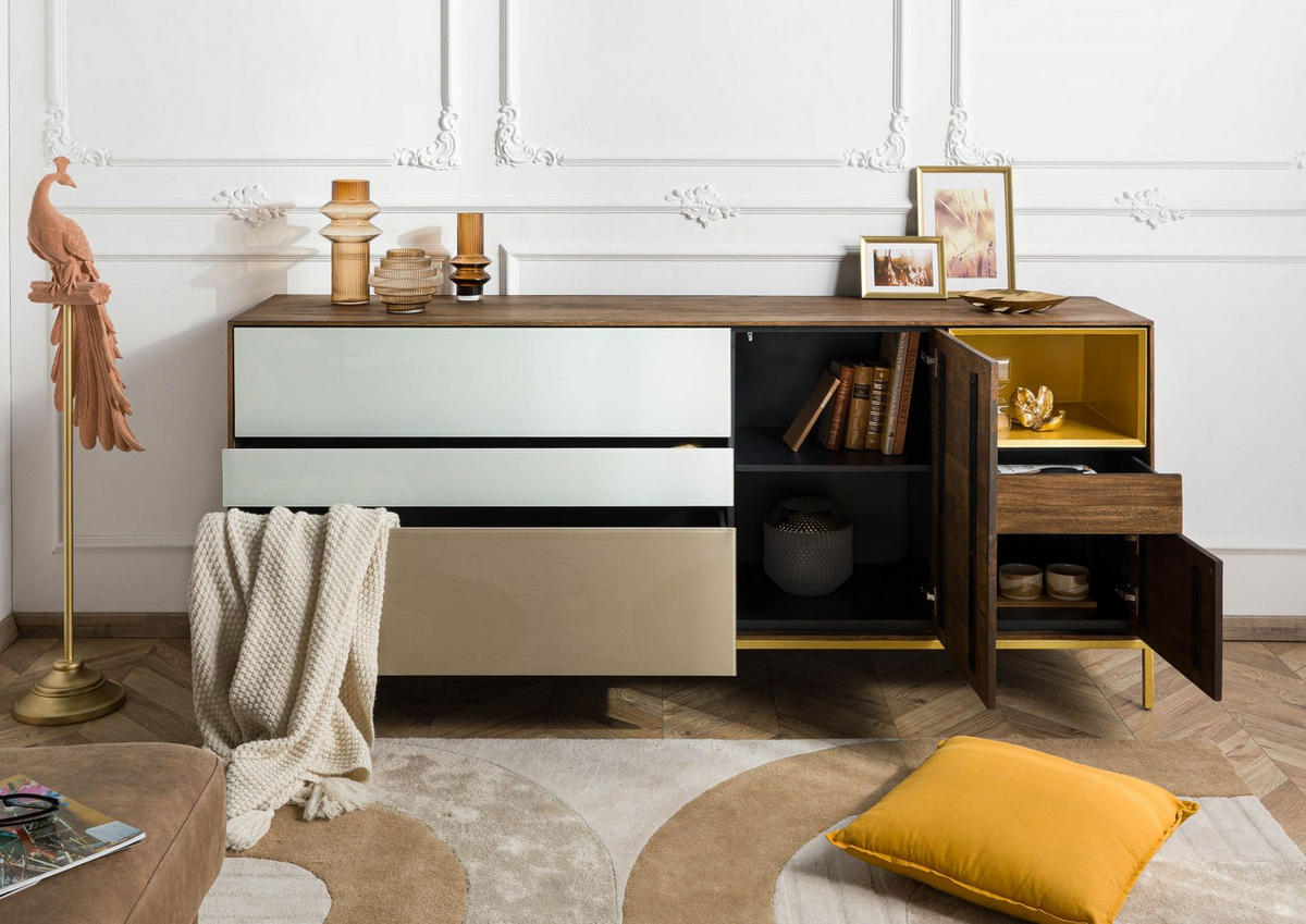 SIDEBOARD Mango 200x45x85 braun geölt CHICAGO #105 - Braun, Holz (200/85/45cm) - Massivmoebel24