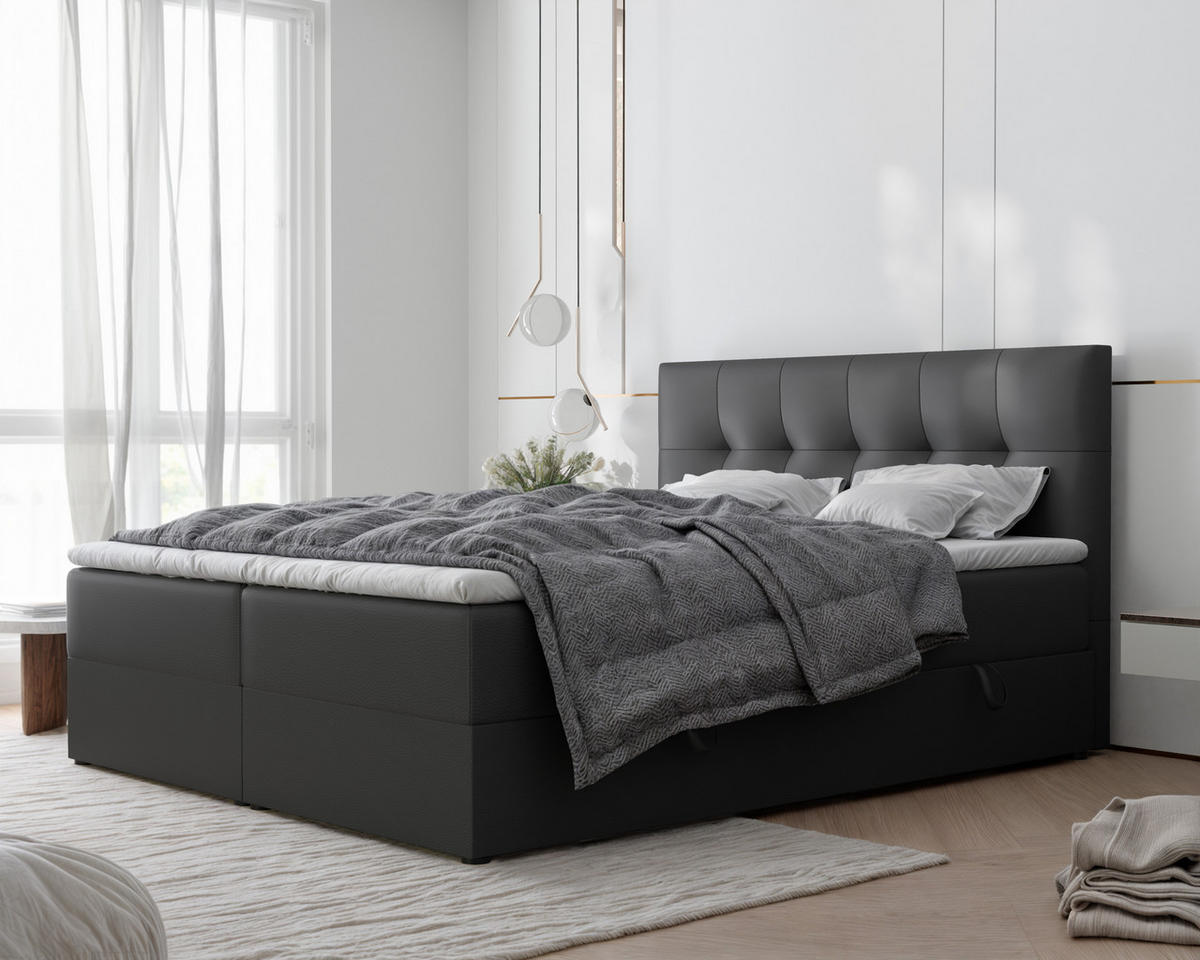 BOXBETT RENZO 200/200 cm mit Matratze und Topper, Schwarz - Schwarz, Holzwerkstoff/Textil (200/200cm) - Idohome