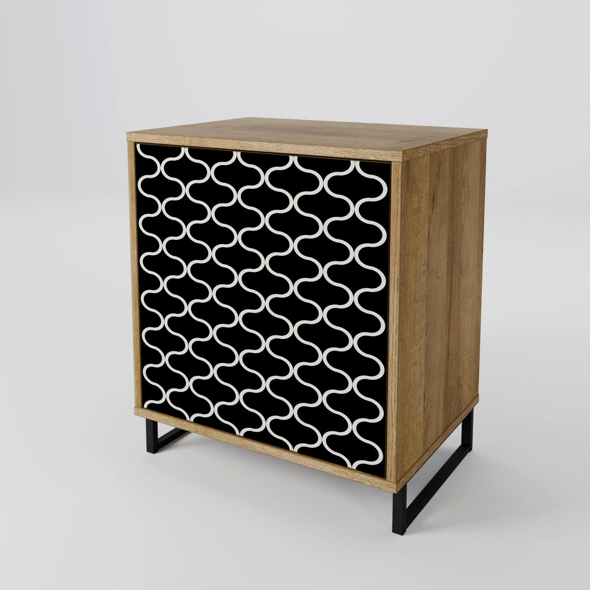 SIDEBOARD TESSELATED BLACKNESS, Eichefarben, 57,5x42x70,5 cm, Schwarze Metall-Sternfüße - Eichefarben/Multicolor, Holzwerkstoff/Metall (57.5/70.5/42cm) - SpaceRebels