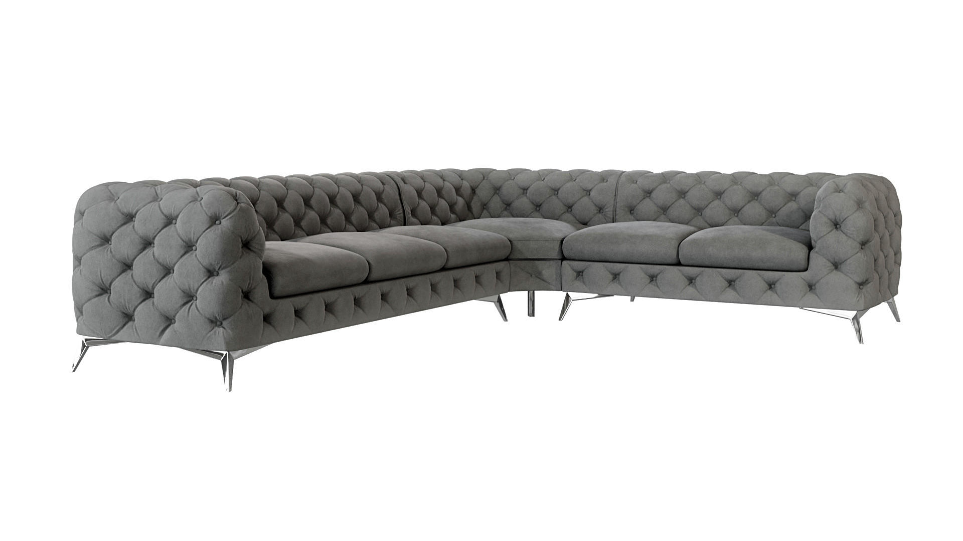 ECKSOFA Chesterfield Laura Grau Samt - Silberfarben/Grau, Holz/Textil (323/264cm) - S-Style Möbel
