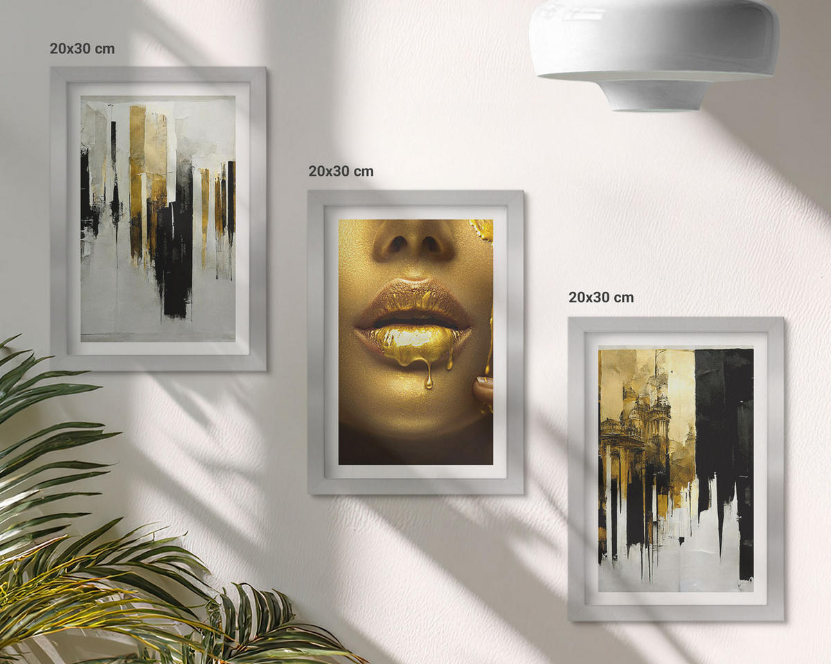 WANDBILDER 3er Set - 20x30 cm Silberner Rahmen - Abstrakte Porträtmalerei - Silberfarben, Kunststoff (20/30cm) - ArtPrintCave