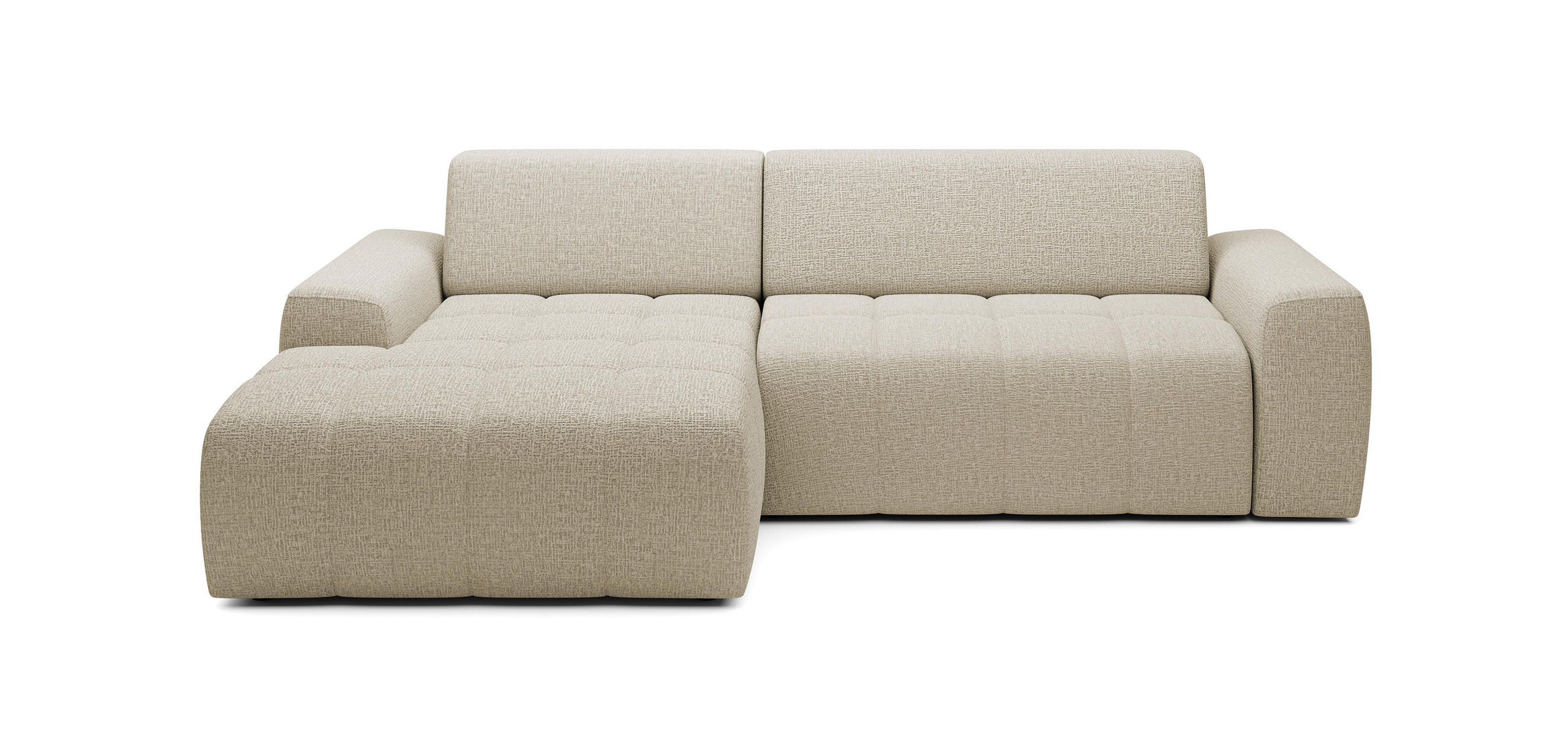 ECKSOFA Savio Freistehend, Mit Abriebfestem Kansas-Stoff, Maße 265x172x81cm, Ausziehbare Sitzfläche 206x92cm, Linke, Dunkelbeige - Currygelb, Holz/Textil (172/265cm) - DomoHome