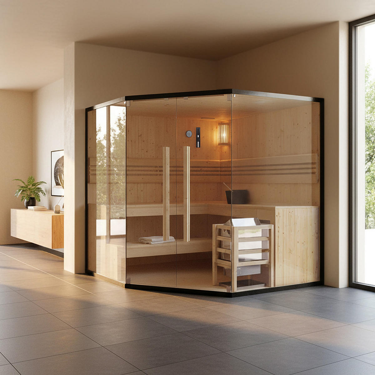 TRADITIONELLE SAUNA SHADOW BIG XL - XL BIG - Naturfarben, Holz (200/190/200cm) - Home Deluxe