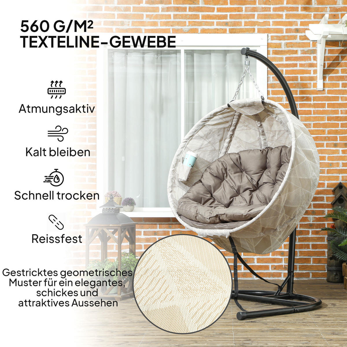 HÄNGESESSEL für den Außenbereich - Sandfarben, Metall (106/178/114cm) - Outsunny