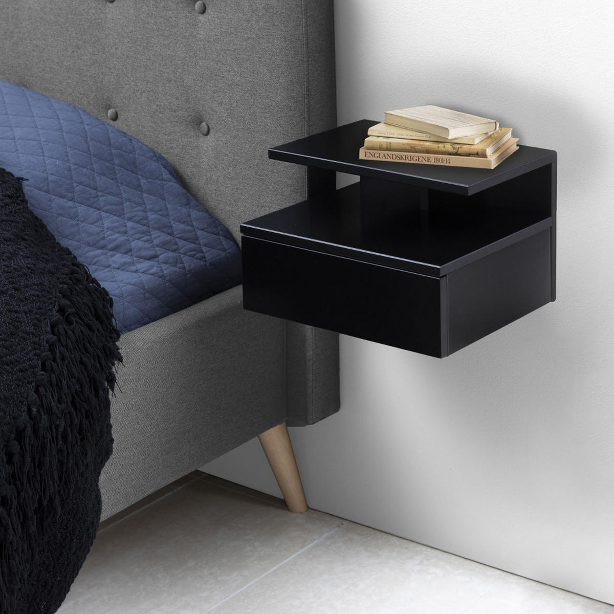 WAND-NACHTISCH mit 1 Schublade aus Holz - KAMICHI - Schwarz - Schwarz, Holz (35/22/32cm) - Drawer