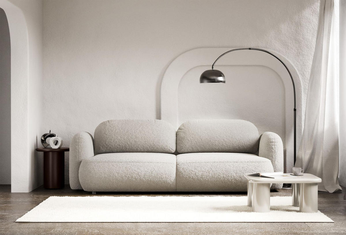 3-SITZER SCHLAFSOFA Tvoya Hellbeige Bouclé - Ecru/Schwarz, Kunststoff/Textil (253/82/110cm) - Selsey