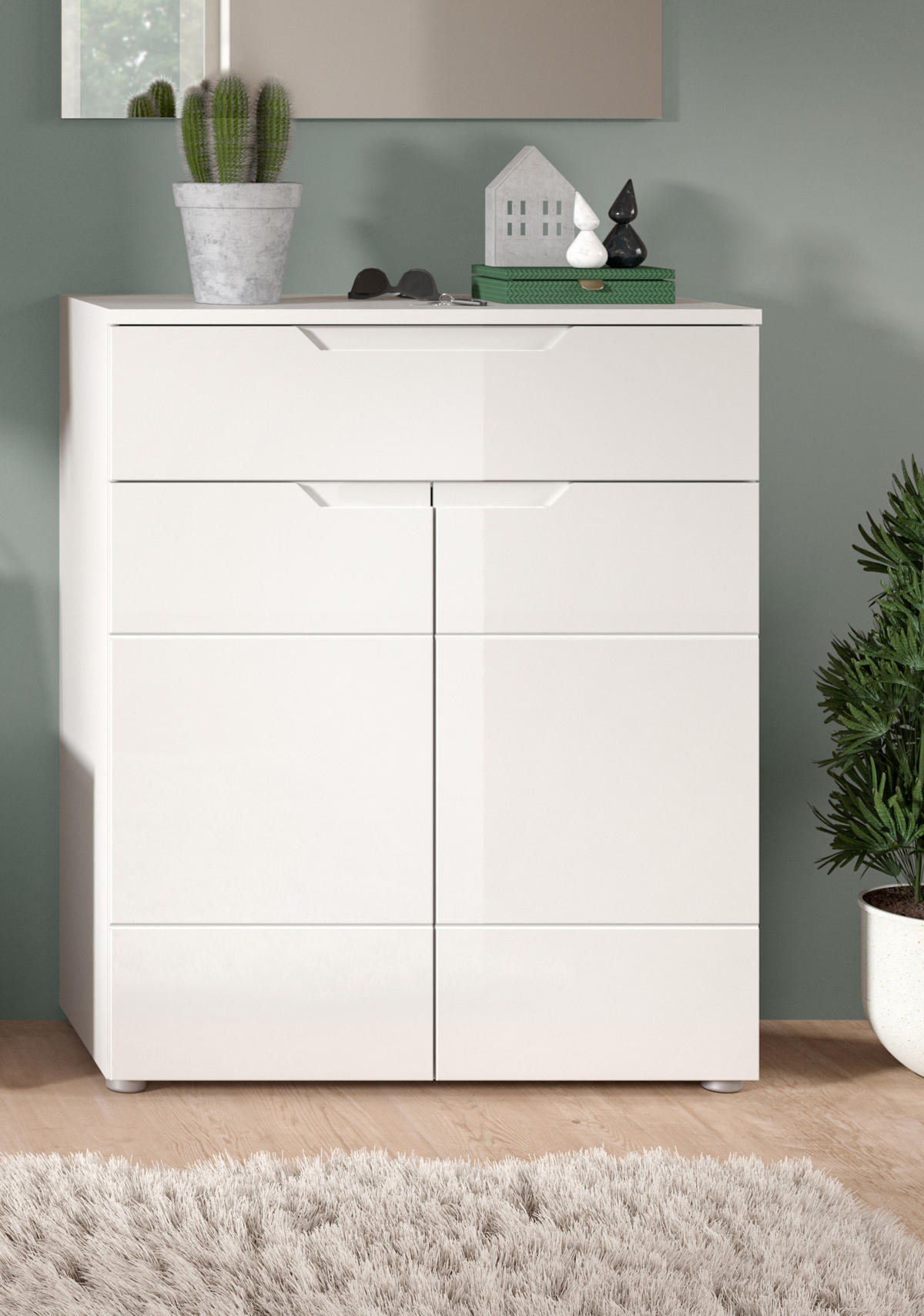 SCHUHKOMMODE SOLERO (B/H/T: ca. 80/97/37 cm) in Weiß/weiß hochglanz - Weiß, Holzwerkstoff (80/97/37cm)
