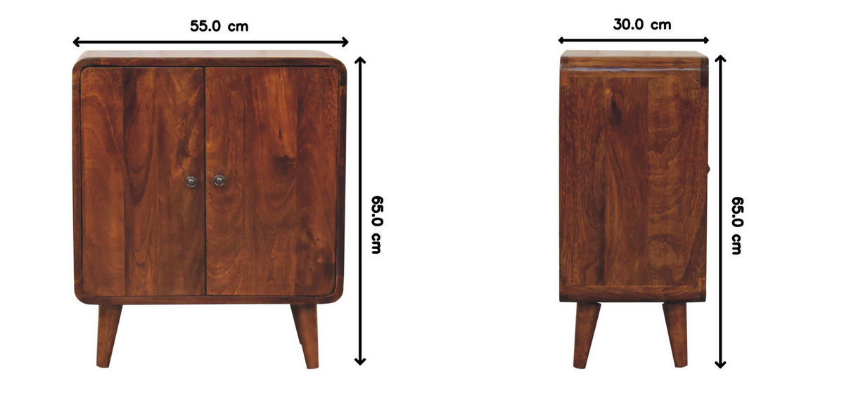 SCHRANK Mini Klassisch Kastanie, 2 Türen und 2 Regale, Dunkelbraun - Dunkelbraun/Messingfarben, Mangoholz/Holz (55/65/30cm) - Artisan Furniture