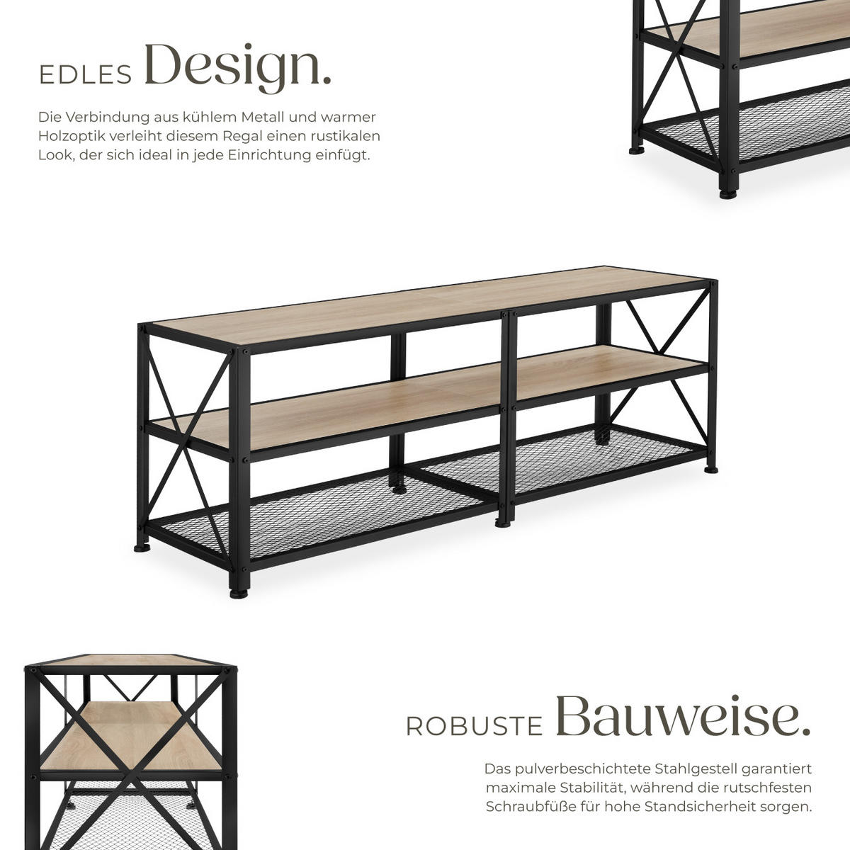 TV-REGAL Indianapolis,161 x 41,5 x 50,5 cm,Industrial Holz hell, Eiche Sonoma - Naturfarben, Holzwerkstoff (41.5/50.5/161cm) - tectake