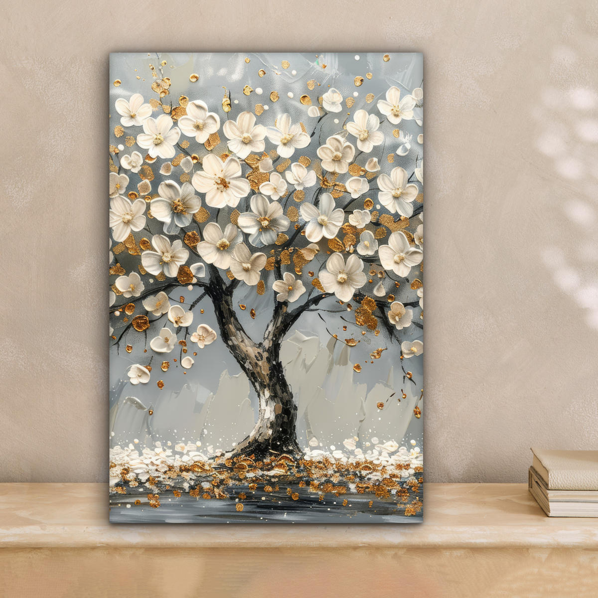 LEINWANDBILD Baum - Blumen - Weiß - Natur - Kunst 20x30 cm - Weiß, Textil (20/30cm) - MuchoWow