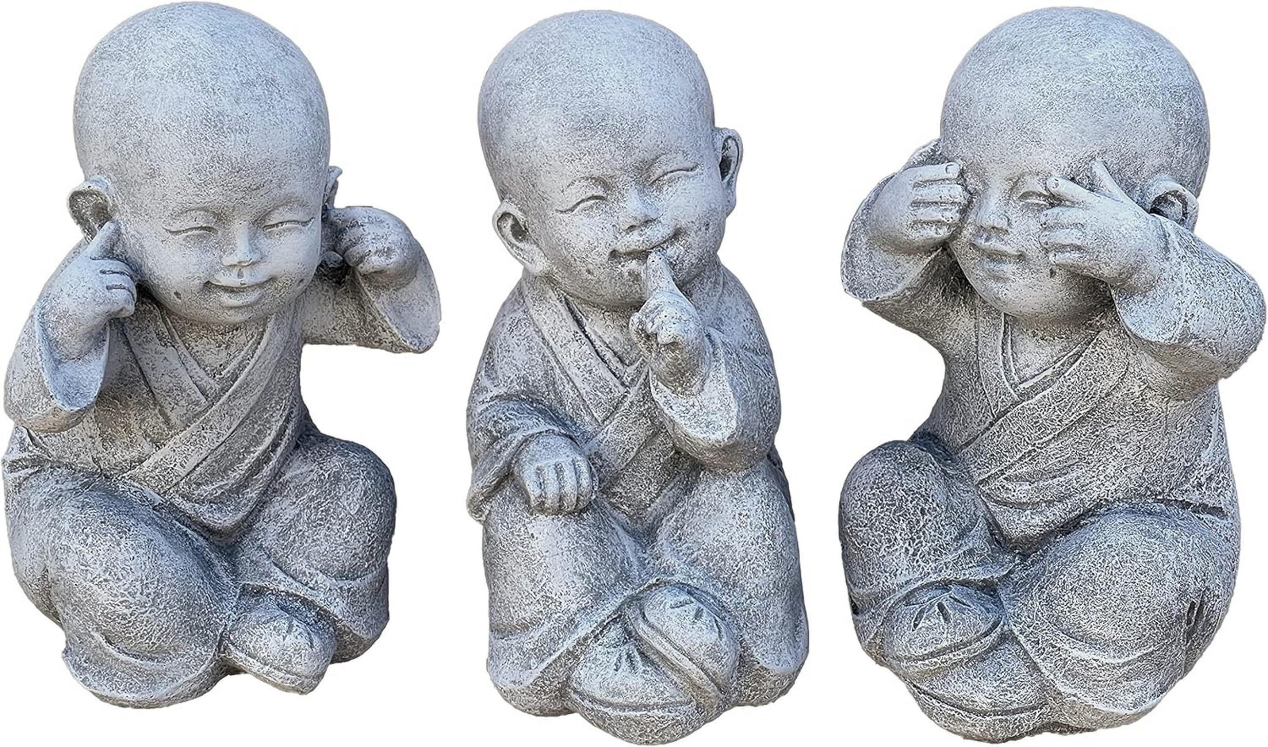 STEINFIGUR 3er große Buddha Shaolin Mönche nichts sehen sagen hören - Grau, Stein (14/26/17cm) - stoneandstyle