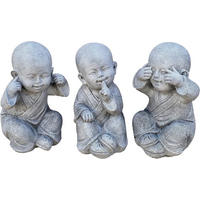 STEINFIGUR 3er große Buddha Shaolin Mönche nichts sehen sagen hören - Grau, Stein (14/26/17cm) - stoneandstyle