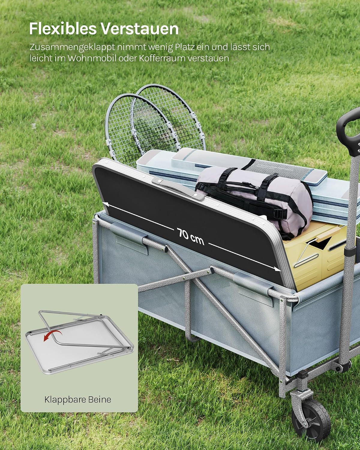 CAMPINGTISCH mit Griff Klappbar 70 x 50 x 60 cm Schwarz - Schwarz, Metall (70/50/60cm) - Woltu