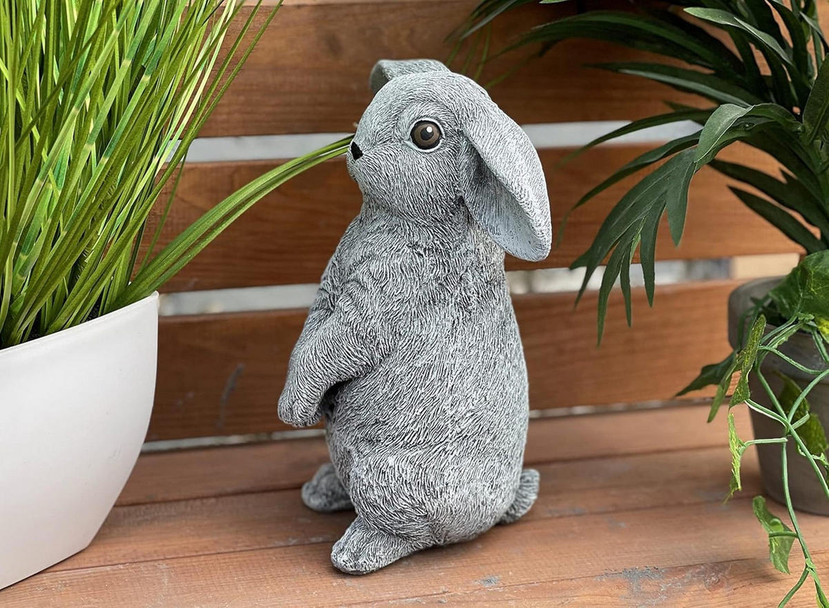 STEINFIGUR Hase Mümmelmann frostfest Steinguss - Grau, Stein (17/23/11cm) - stoneandstyle