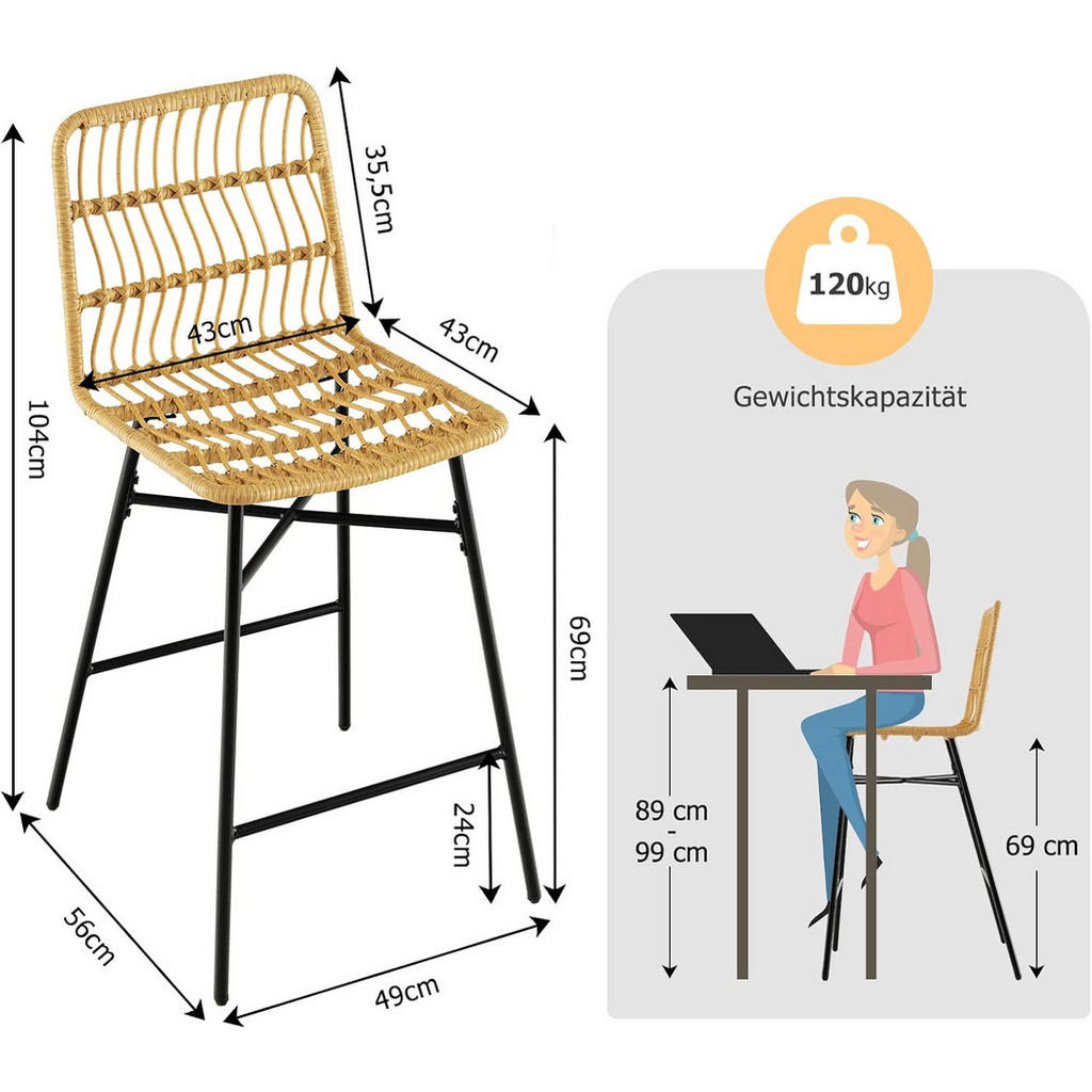 Thumbnail - Costway Barhocker, Gelb, Naturmaterialien, 56x104x49 cm, Esszimmer, Barmöbel, Barhocker