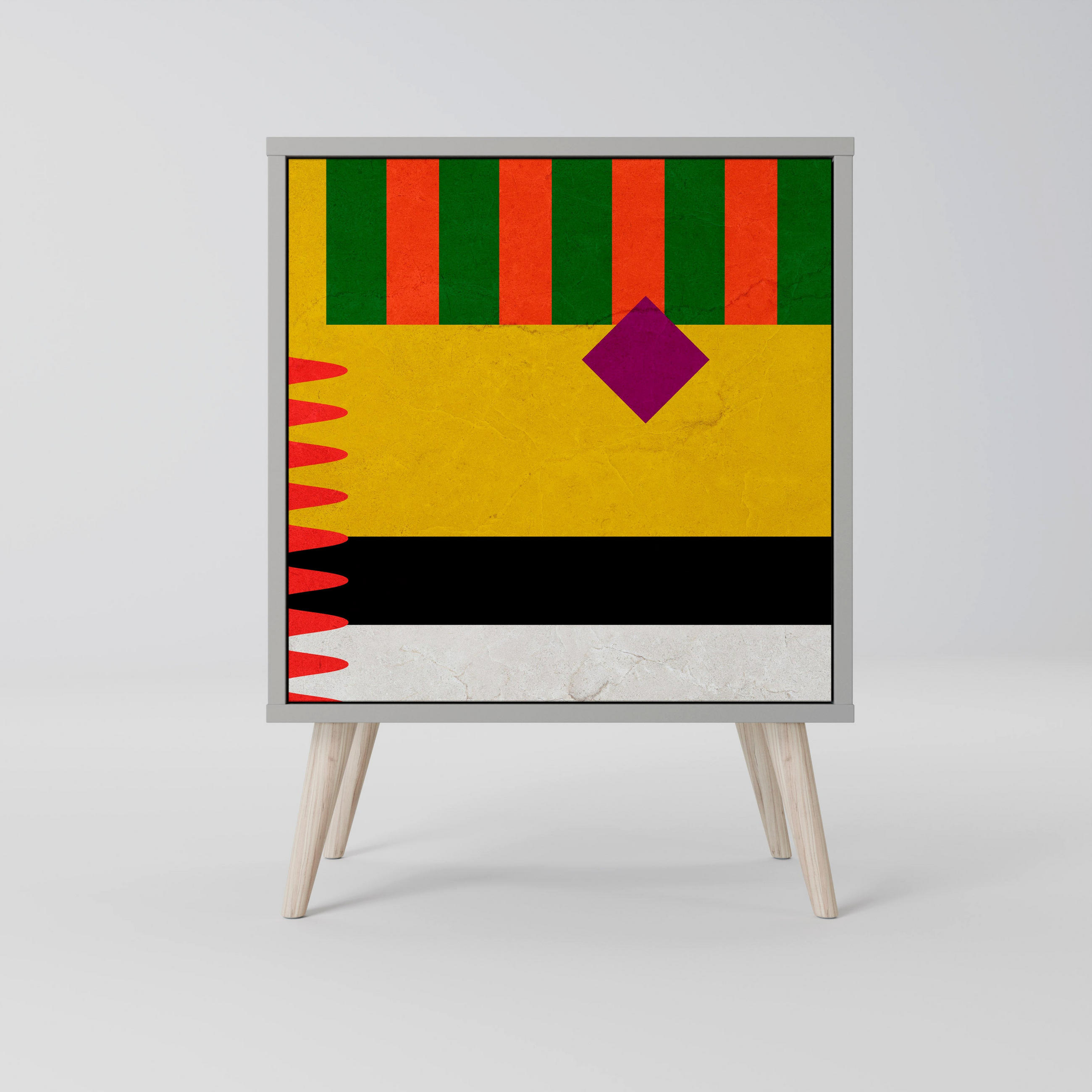 SIDEBOARD VIVID ART, Grau, 57,5x42x77,5 cm, Schräge Buchenholzfüße - Buchefarben/Multicolor, Holzwerkstoff/Buchenholz (57.5/77.5/42cm) - SpaceRebels