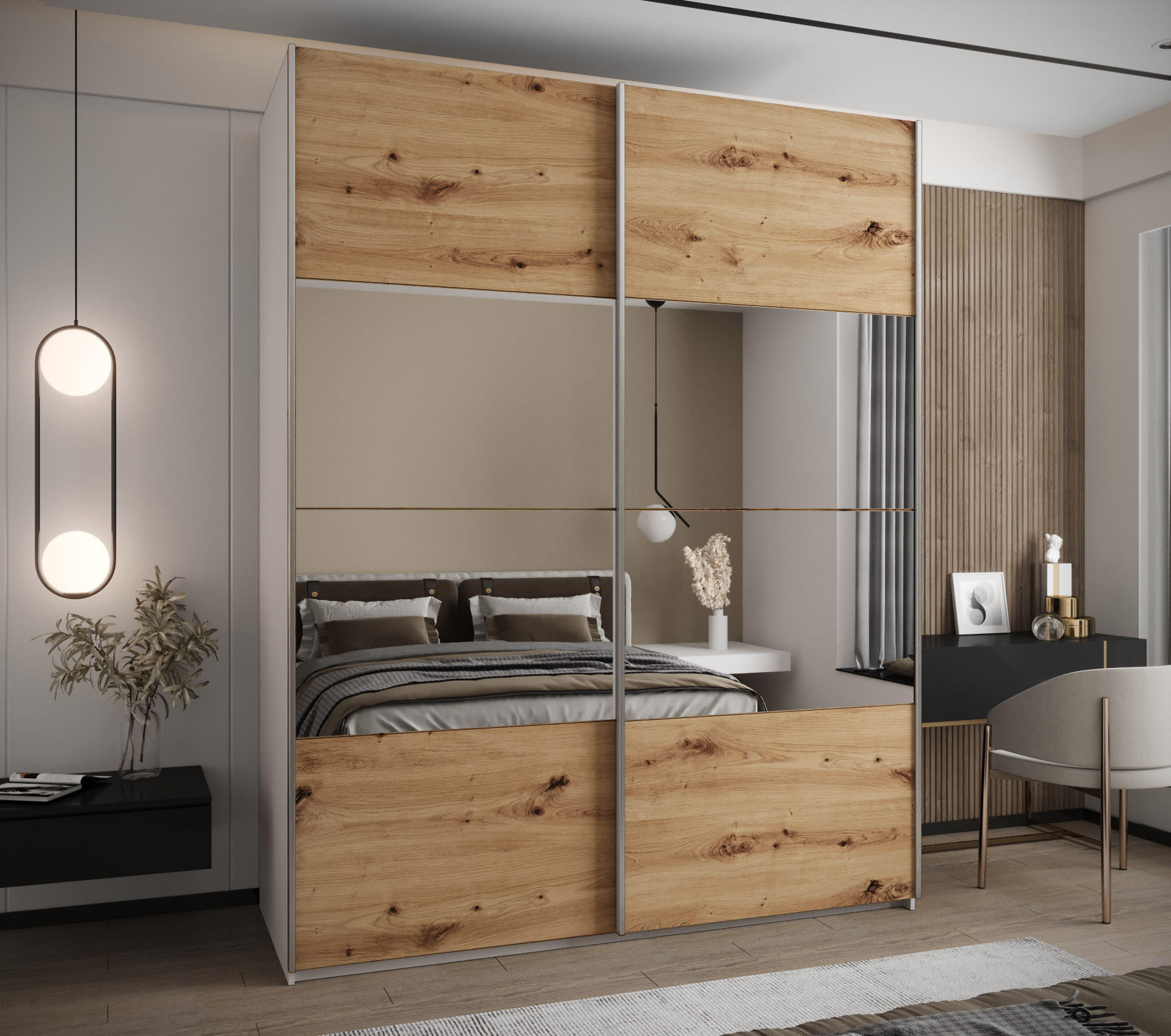 SCHWEBETÜRENSCHRANK 245,5/190/64 2-türig - Silberfarben/Weiß, Holz/Metall (190/245/64cm) - Abiks Möbel