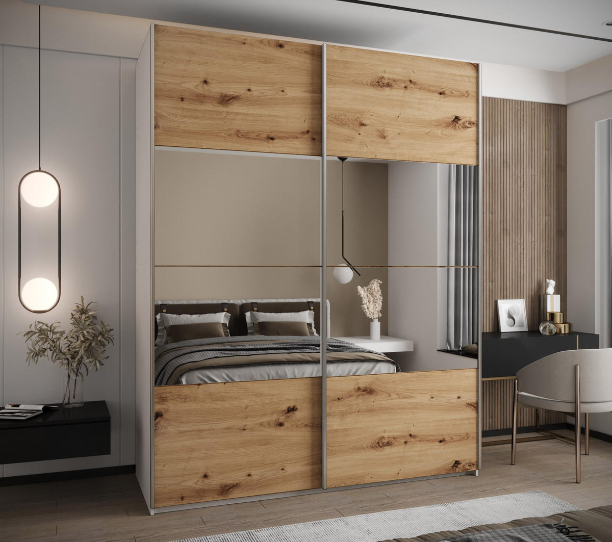 SCHWEBETÜRENSCHRANK 245,5/190/64 2-türig - Silberfarben/Weiß, Holz/Metall (190/245/64cm) - Abiks Möbel