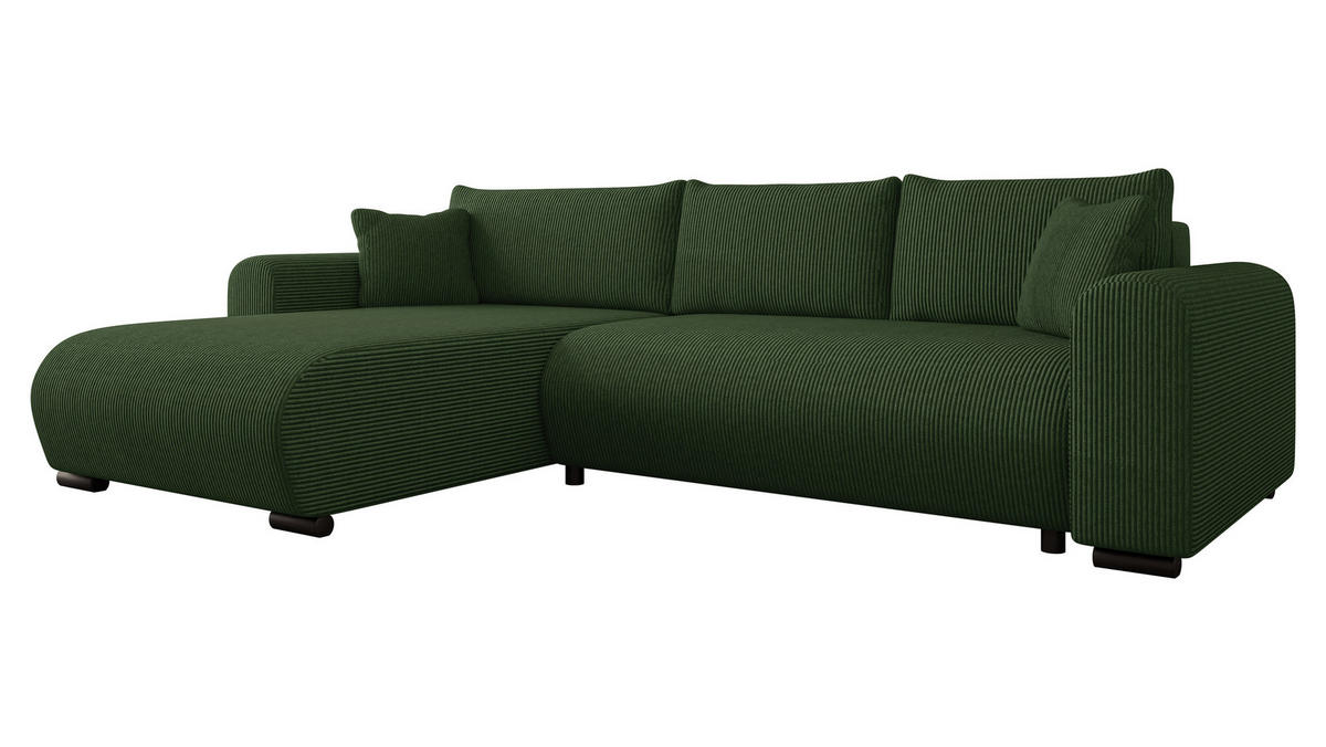 ECKSOFA Merkos Cord - Dunkelgrün/Schwarz, Holz/Textil (285/188cm) - MIRJAN24