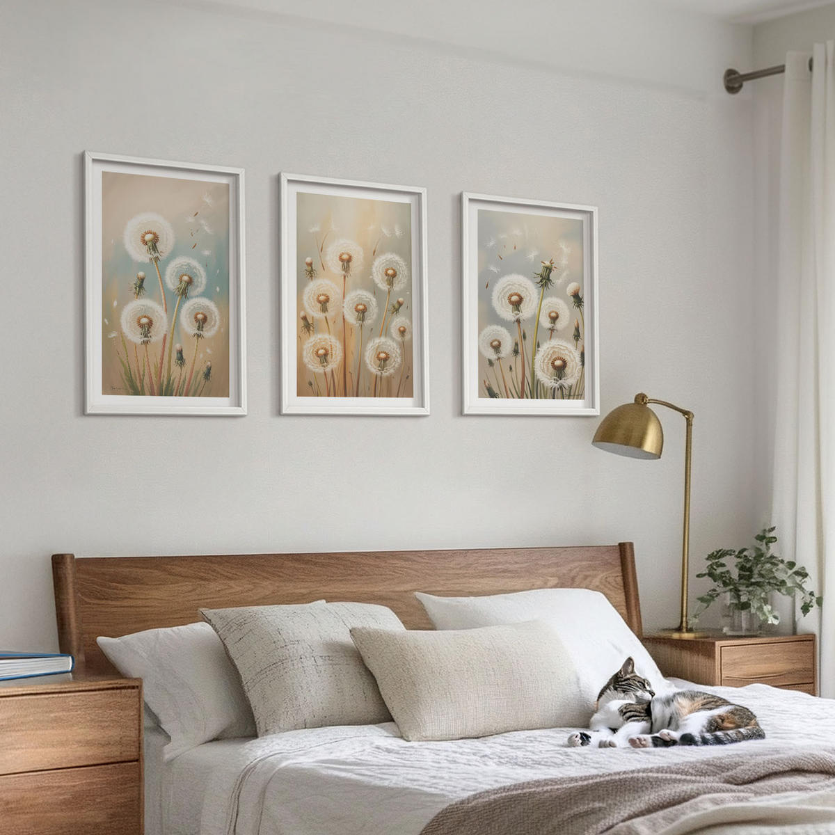 BILDER SET 3er Set - 40x60 cm Weißer Rahmen - Pastellfarbene Löwenzahnblüten - Weiß, Kunststoff (40/60cm) - TULUP