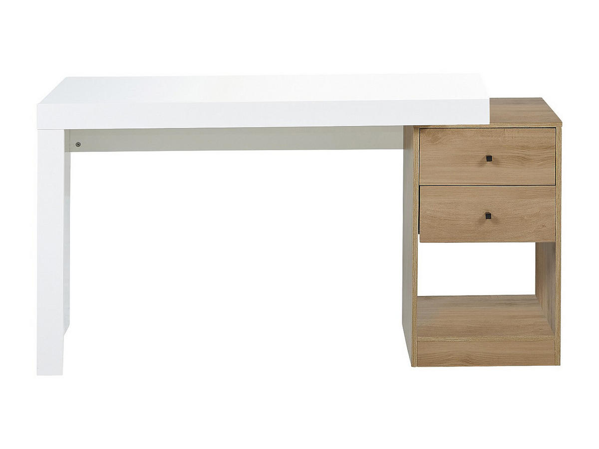 SCHREIBTISCH ausziehbar mit 2 Schubladen & 1 Ablage - Weiß & Eichefarben - EVAN - Naturfarben, Holz (46/140/75.3cm) - Vente-Unique