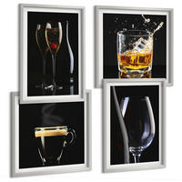 BILDER SET 4er Set - 50x50 cm & 40x60 cm Silberner Rahmen - Whisky, Wein, Champagner, Kaffee, Alkohol - Silberfarben, Kunststoff (50/50cm) - TULUP