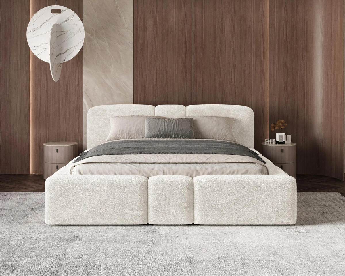 POLSTERBETT Monte 200x200 cm mit stabilem Metallrahmen, Bettkasten und Stauraum, Doppelbett mit Kopfteil - Monte Beige - Beige, Holzwerkstoff (200/200cm) - Chilly