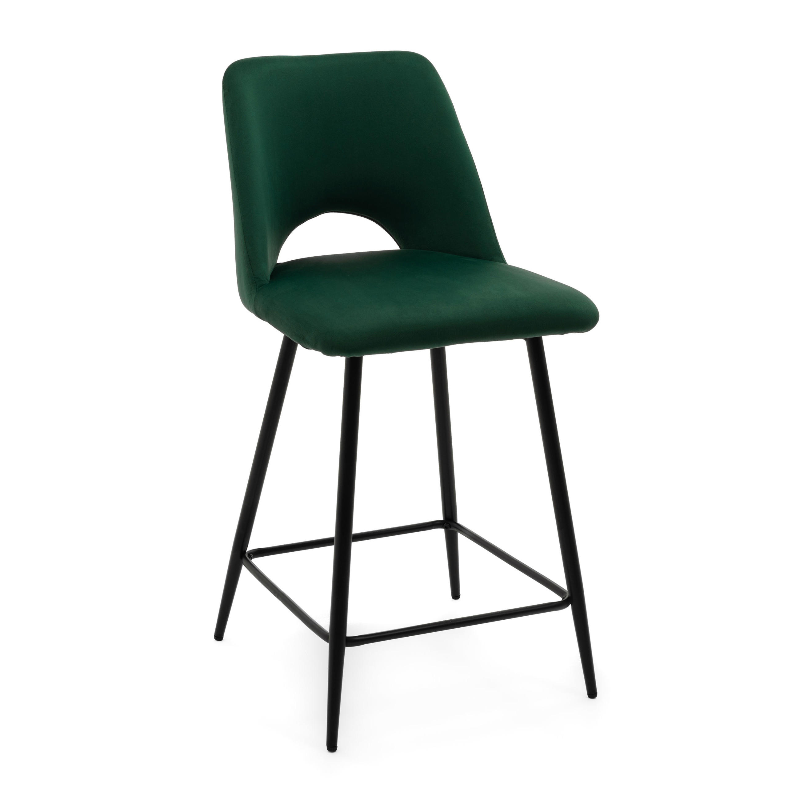 BARHOCKER ORO gepolsterter mit Steppung - grün - Samt Velour - Schwarz/Grün, Textil/Metall (48/94/55cm) - NEW HOME