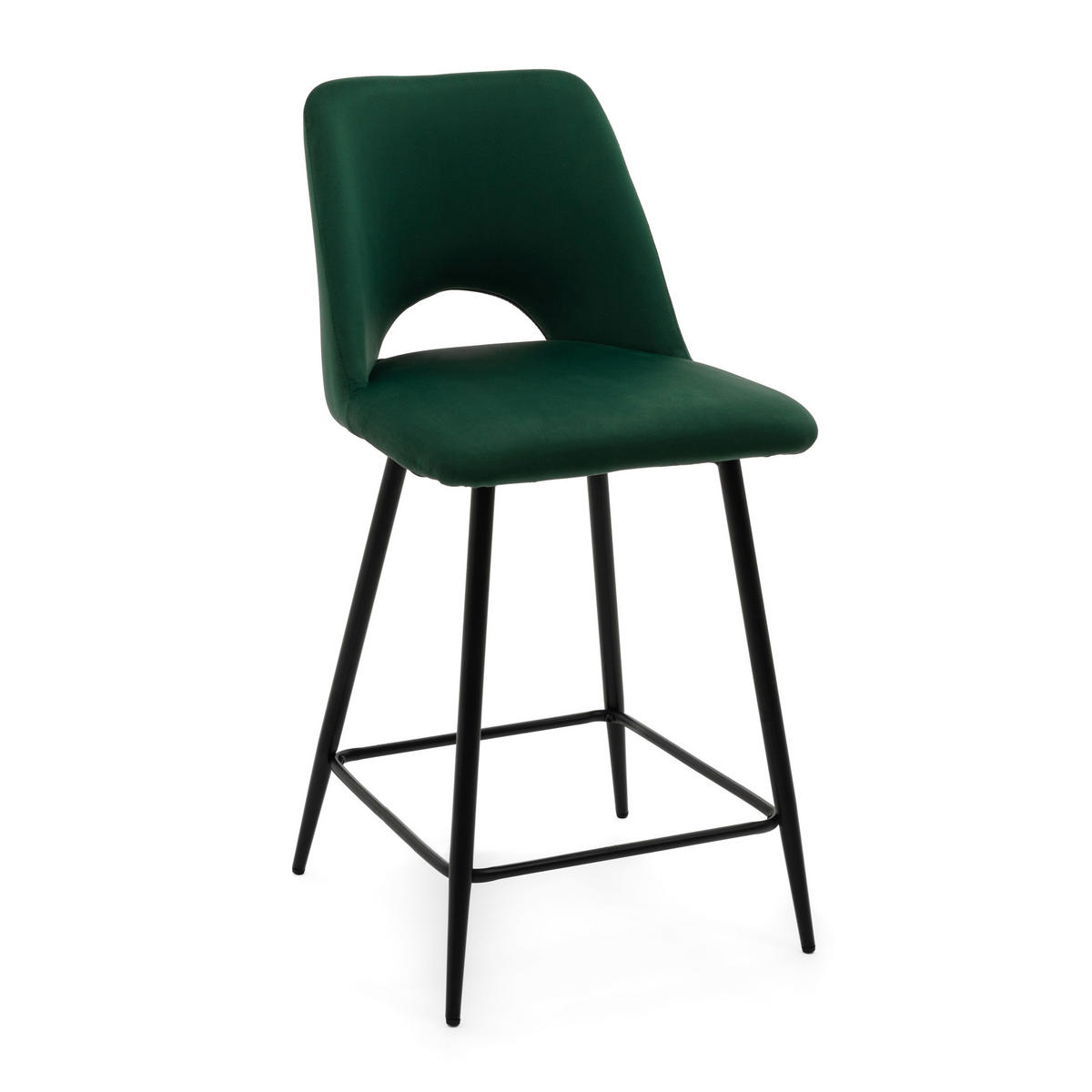 BARHOCKER ORO gepolsterter mit Steppung - grün - Samt Velour - Schwarz/Grün, Textil/Metall (48/94/55cm) - NEW HOME
