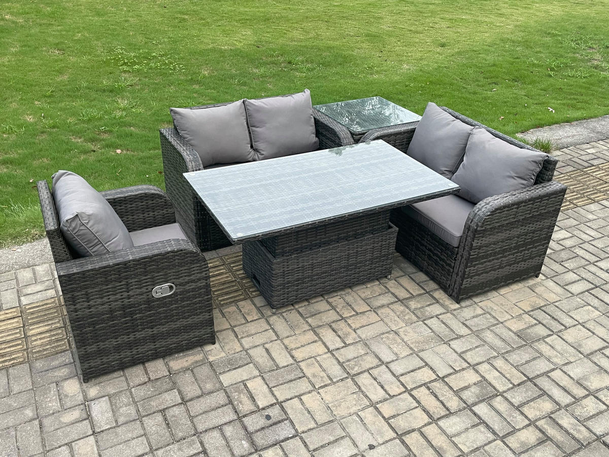 GARTENMÖBELSET Polyrattan 5-Sitzer - Dunkelgrau, Metall - Fimous