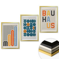 WANDBILDER 3er Set - 40x60 cm Goldrahmen - Geometrische Muster im Bauhaus-Stil - Goldfarben, Kunststoff (40/60cm) - ArtPrintCave
