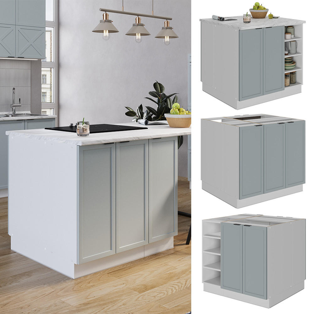 KÜCHENINSEL Fame-Line Hellblau-grau 90 cm ohne AP - Blaugrau/Weiß, Holzwerkstoff (90/82/60cm) - Vicco