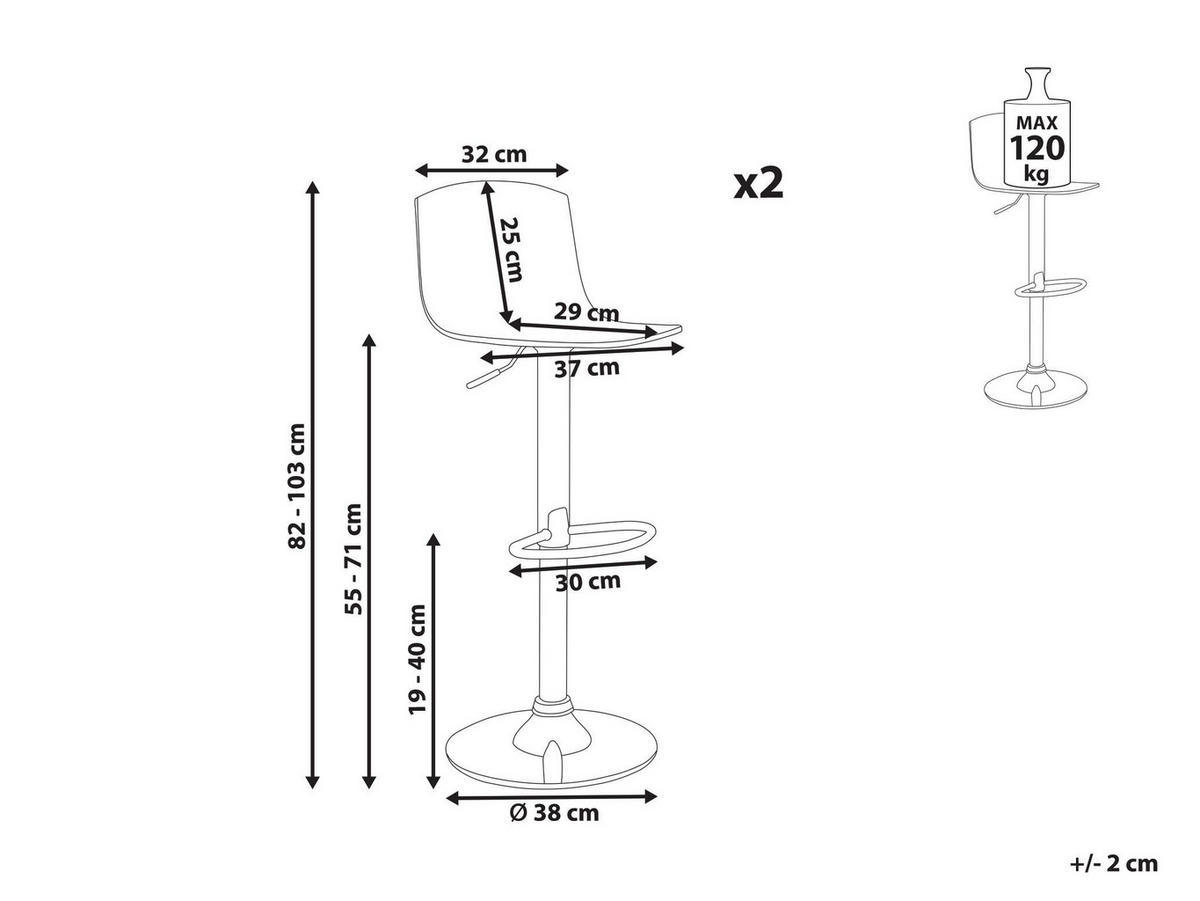 DREHHOCKER 2er-Set Transparent Imola - Transparent/Silberfarben, Kunststoff (38/82/43cm) - Beliani