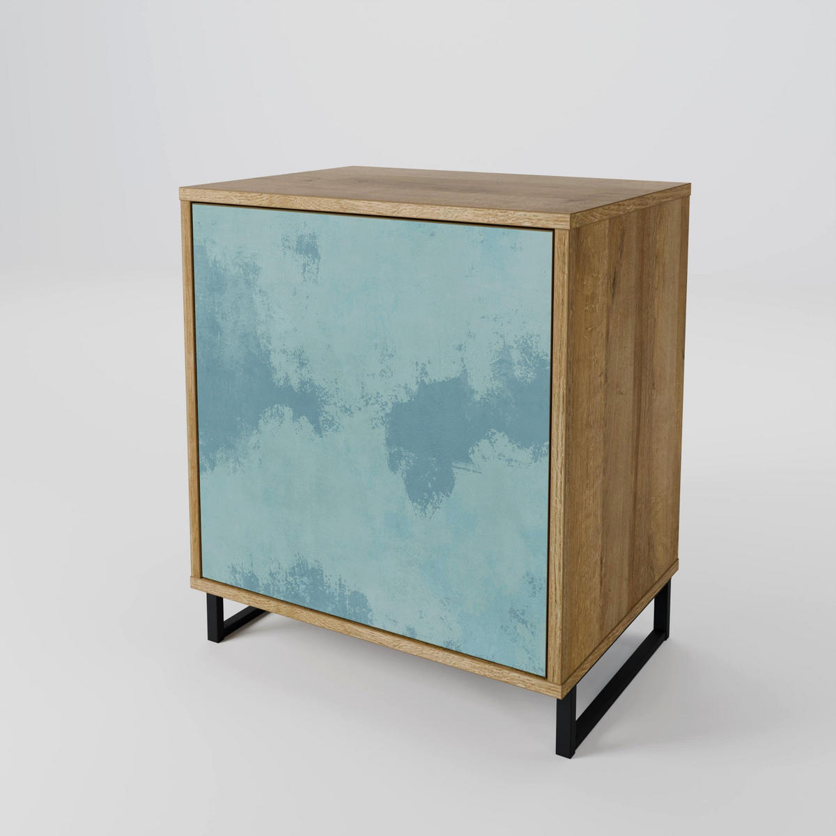 SIDEBOARD SKY WASH, Eichefarben, 57,5x42x70,5 cm, Schwarze Metall-Sternfüße - Eichefarben/Multicolor, Holzwerkstoff/Metall (57.5/70.5/42cm) - SpaceRebels